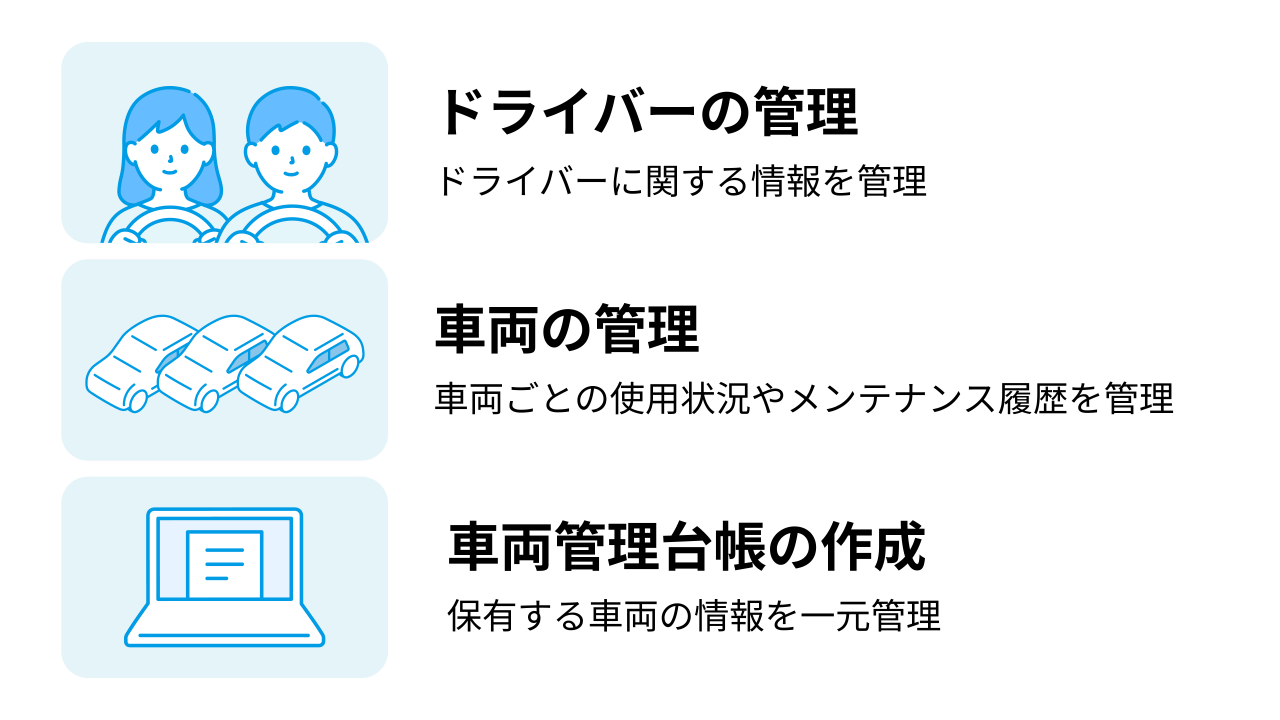 車両管理の主要な業務内容の図解