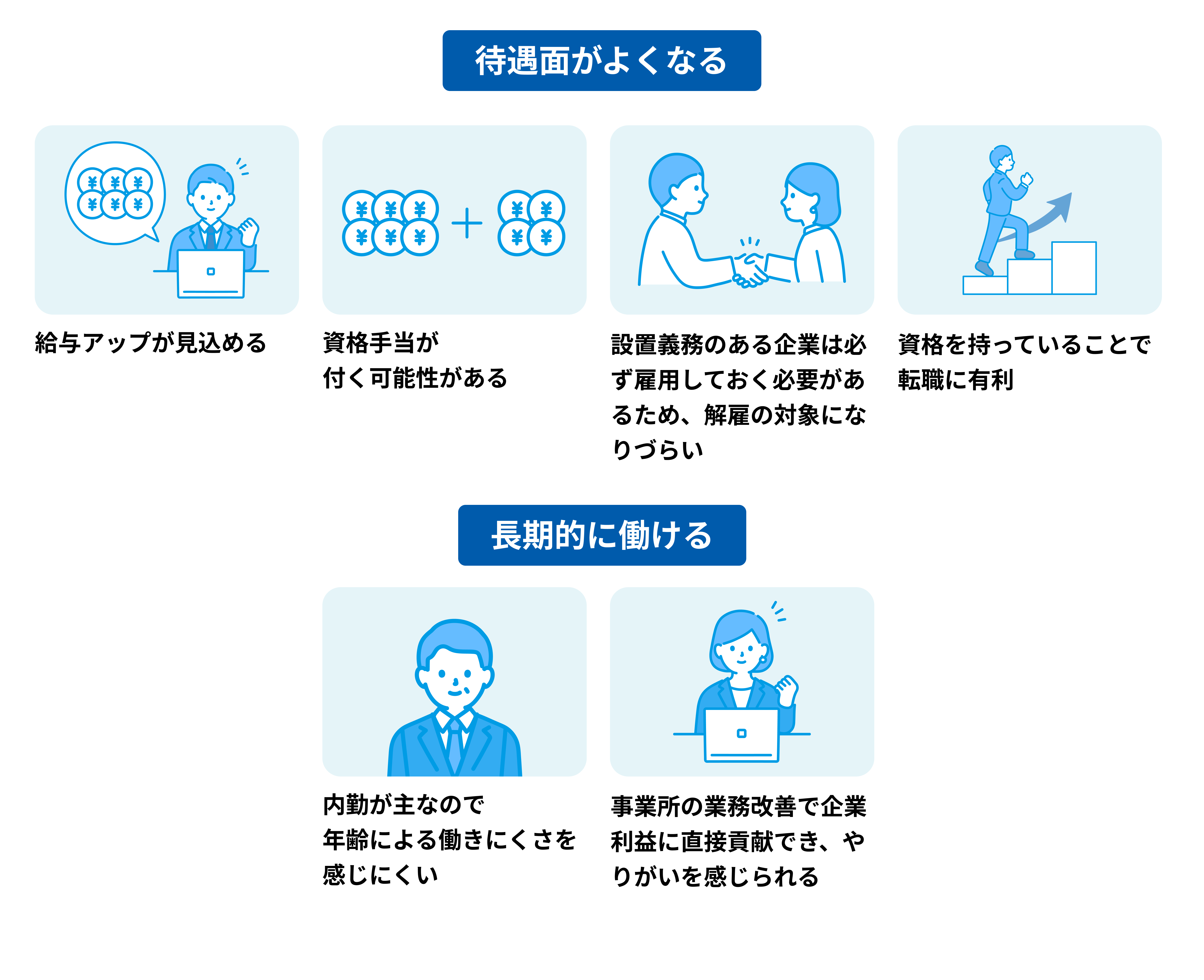 待遇面が良くなる。長期的に働ける。
